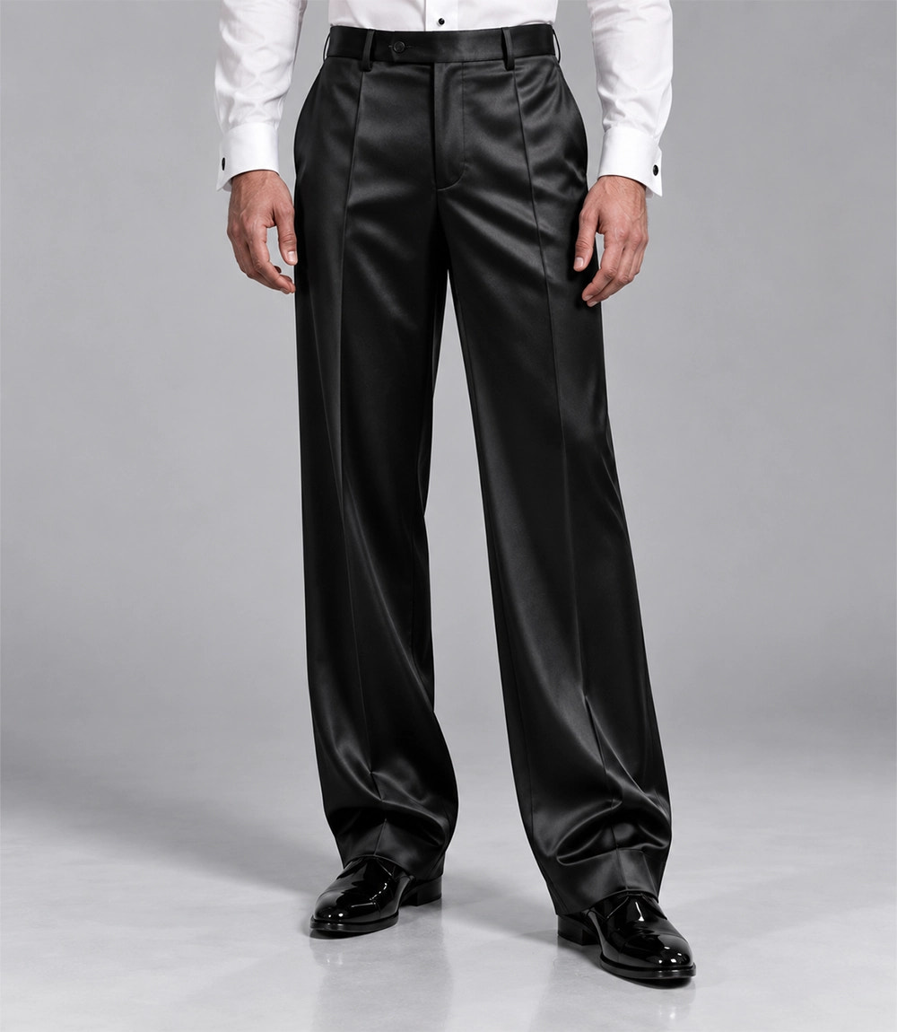 Men's Black Satin Double Breasted Tuxedo Pant - Suit Heritage
