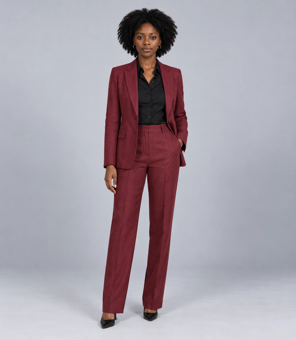 Women's Burgundy Linen 2 Piece Suit - Suit Heritage