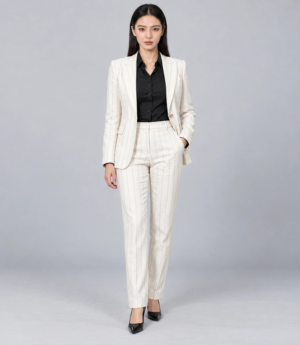 Women's Ivory Cotton Pinstripe 2 Piece Suit - Suit Heritage