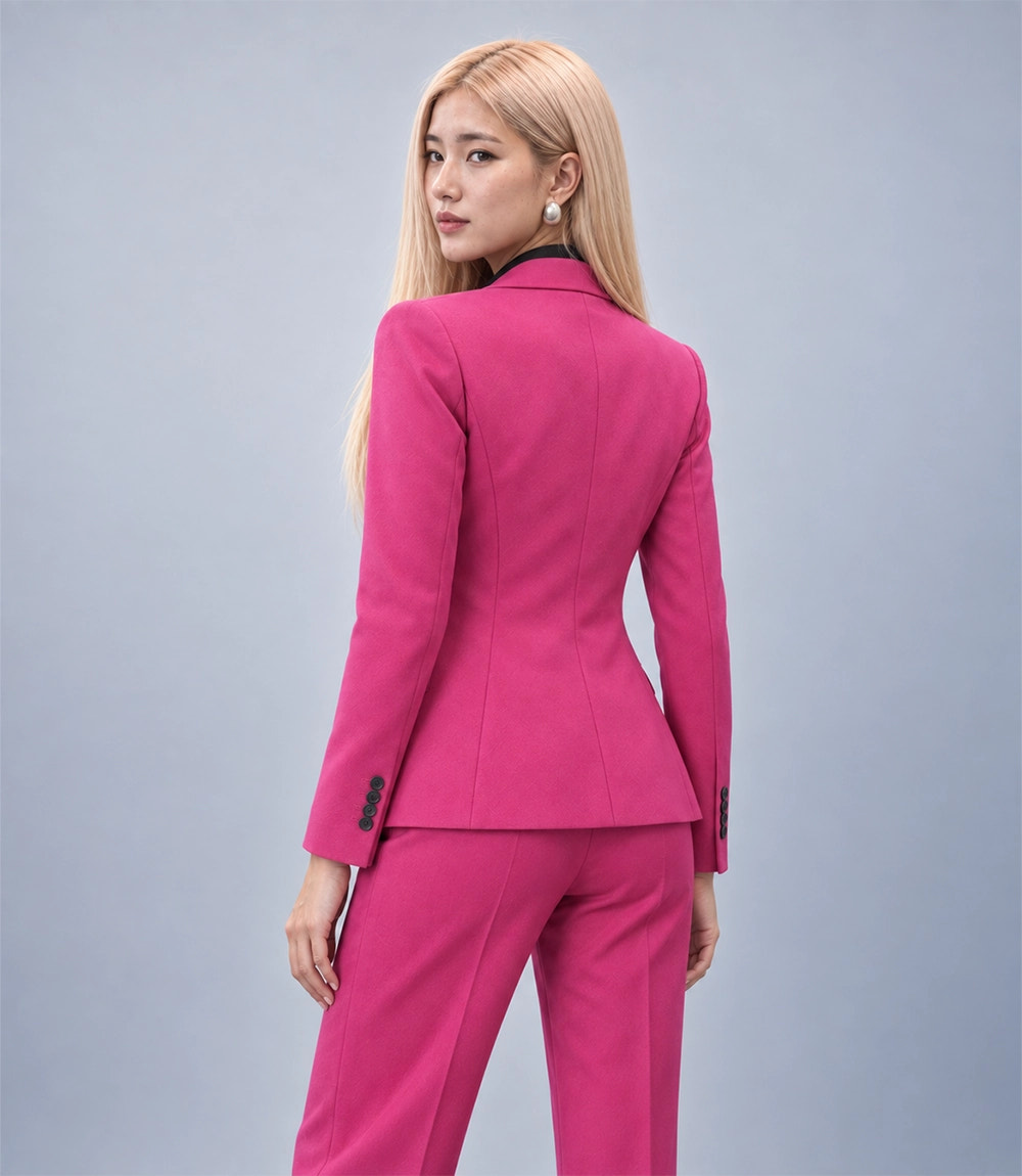 Women's Pink Wool Blend 2 Piece Suit Back - Suit Heritage