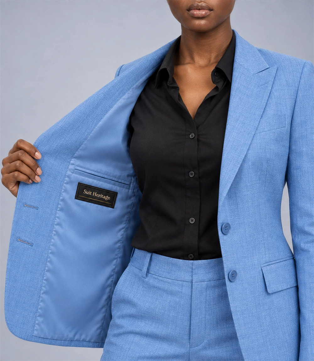 Women's Sky Blue Linen 2 Piece Suit Inner - Suit Heritage