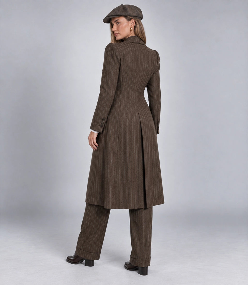 1920s Women's Peaky Blinder Brown Pinstripe Suit Back - Suit Heritage