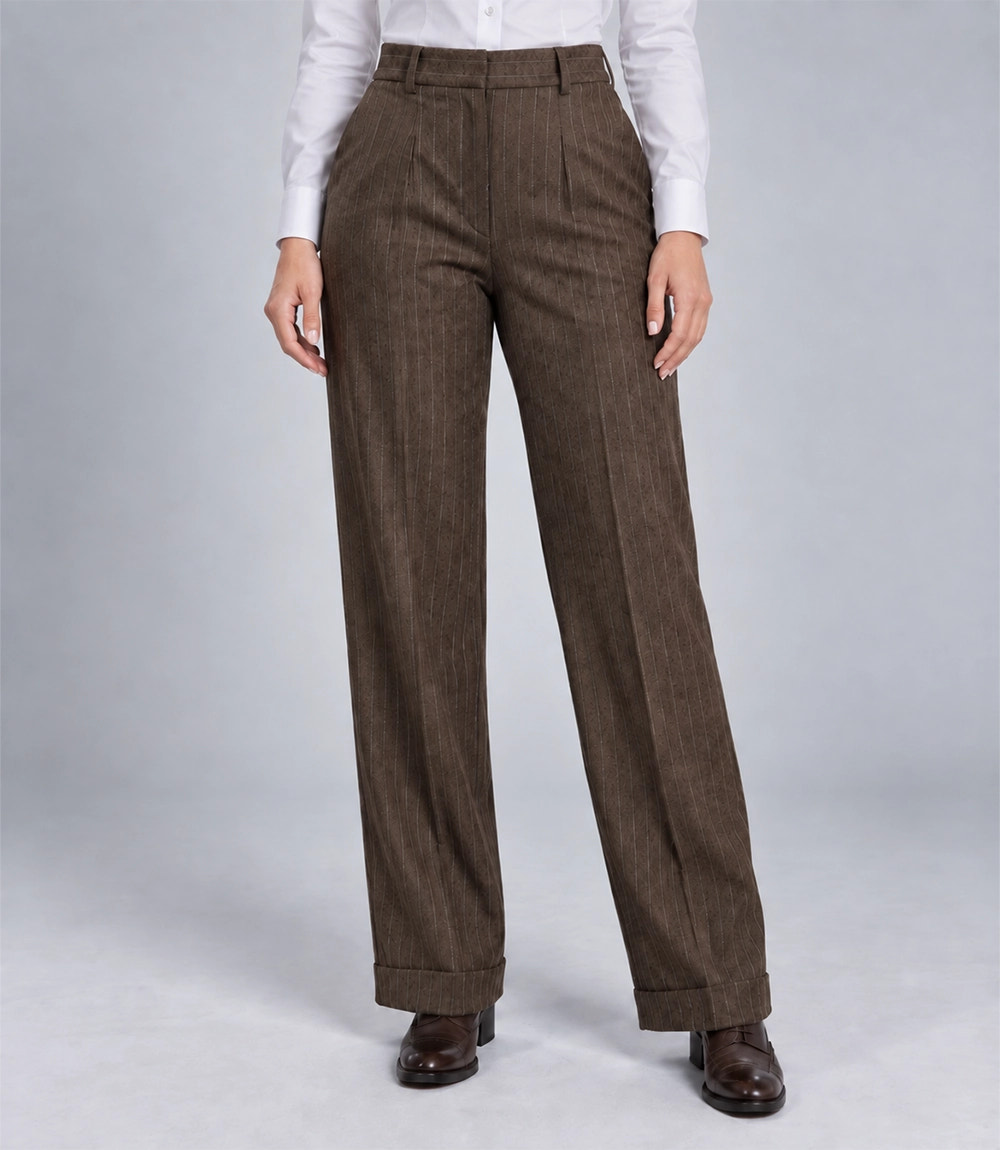1920s Women's Peaky Blinder Brown Pinstripe Suit Pant - Suit Heritage