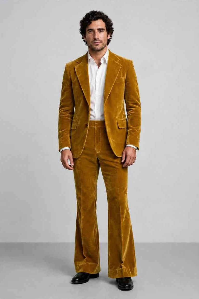 1970s Mustard Yellow Velvet Suit