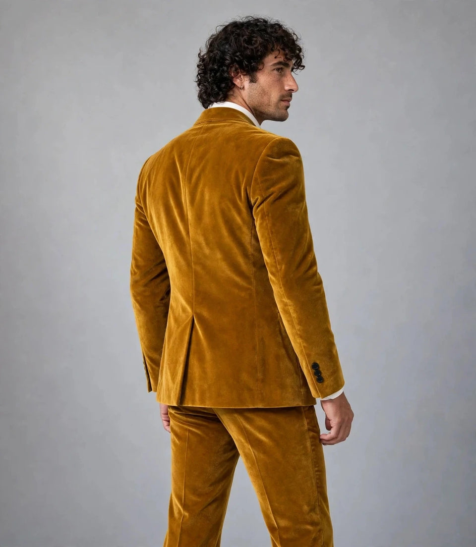 1970s Mustard Yellow Velvet Suit Back - Suit Heritage