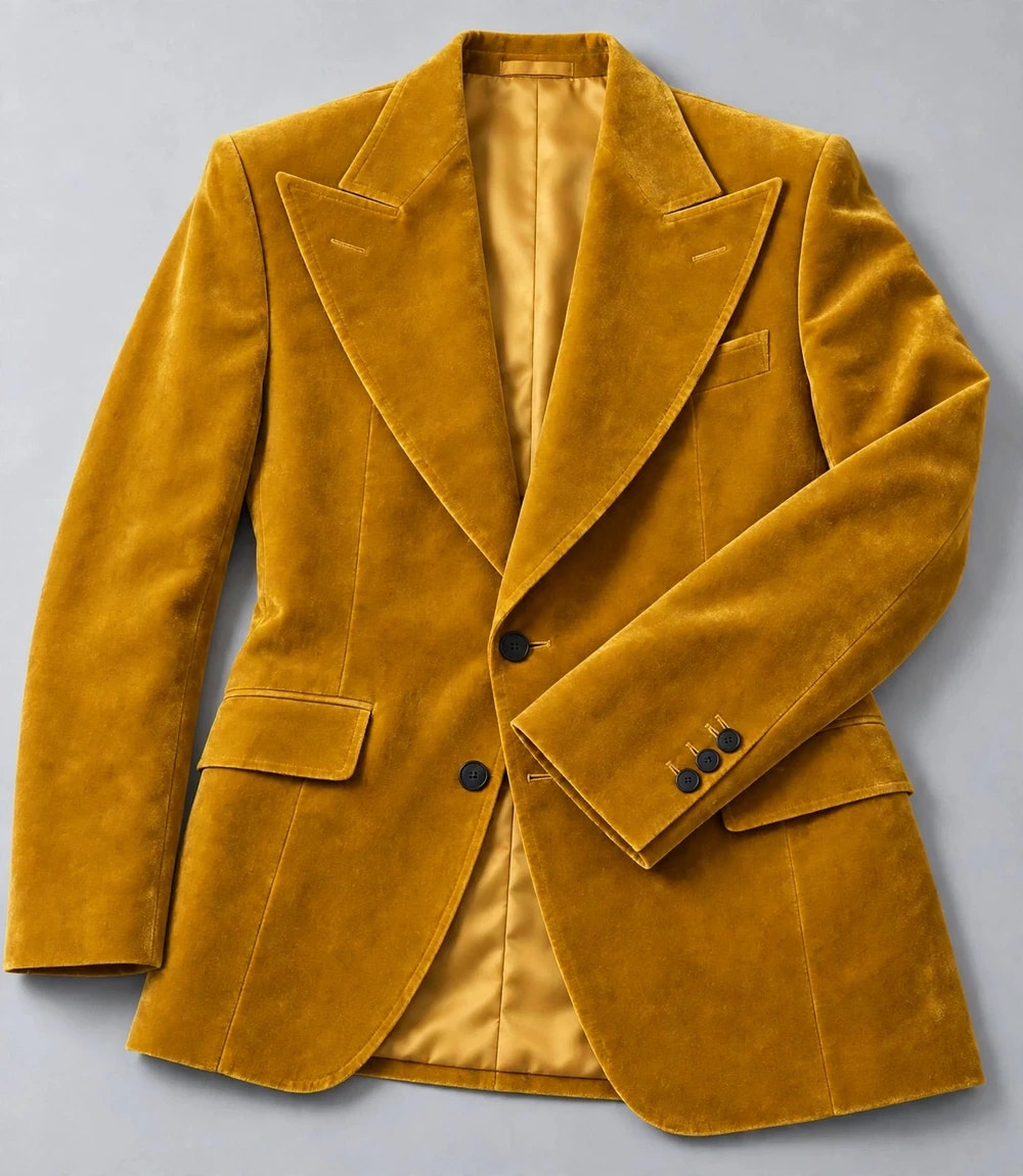 1970s Mustard Yellow Velvet Suit Blazer - Suit Heritage