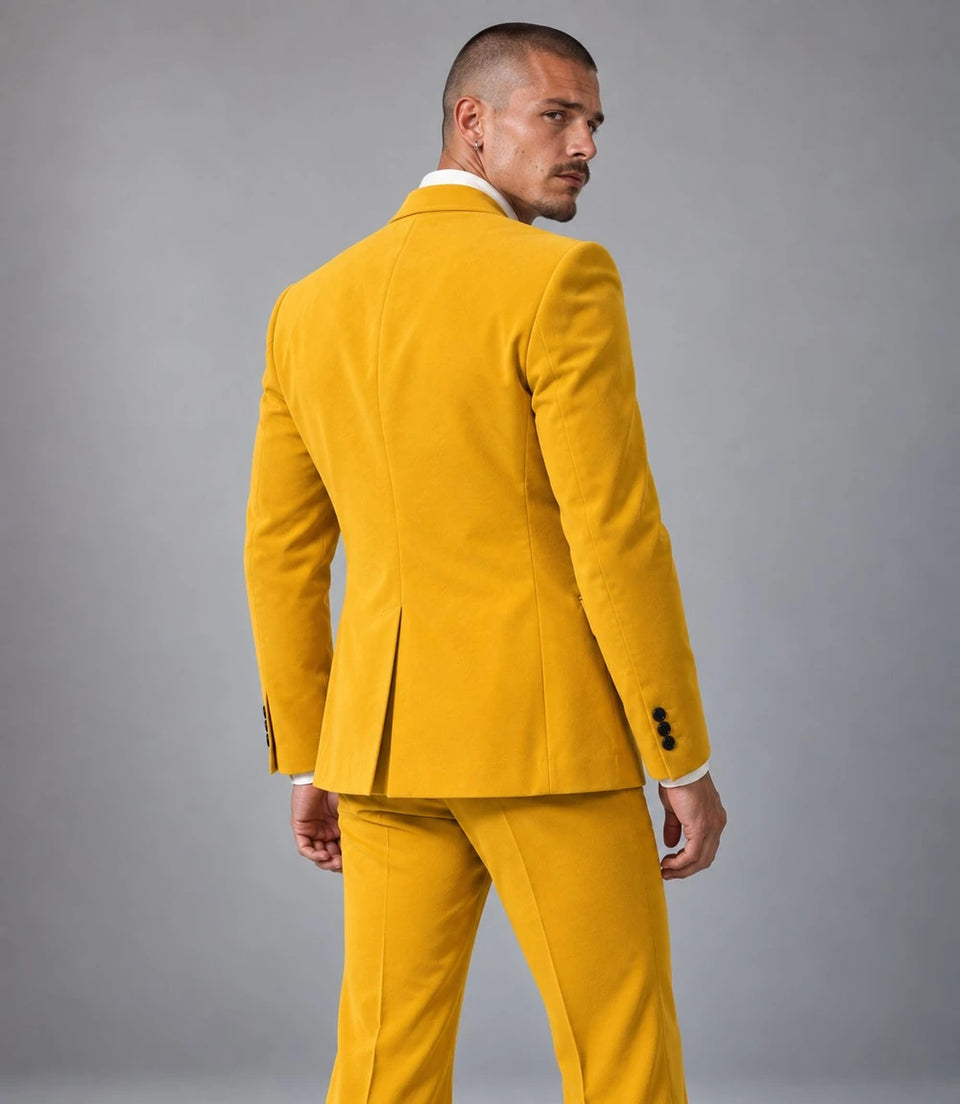 1970s Vintage Mustard Yellow Wedding Suit Back - Suit Heritage