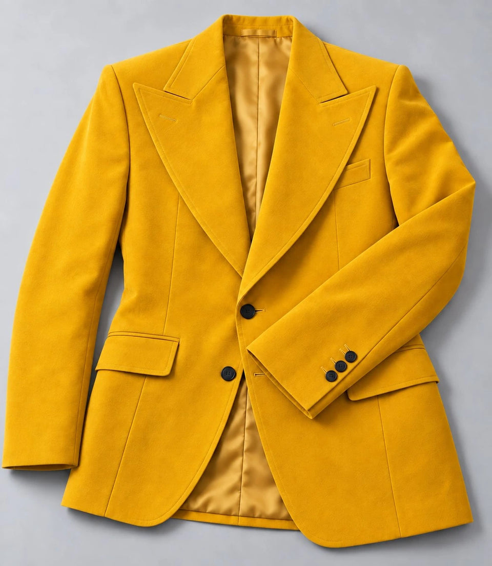 1970s Vintage Mustard Yellow Wedding Suit Fabric - Suit Heritage