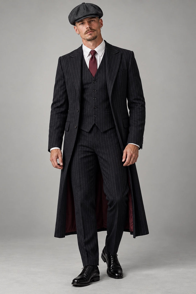20s Men's Black Pinstriped 3 Piece Suit - Suit Heritage