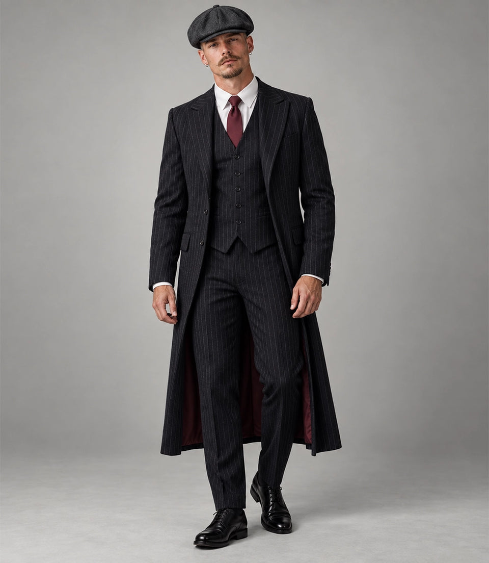 20s Men's Black Pinstriped 3 Piece Suit - Suit Heritage
