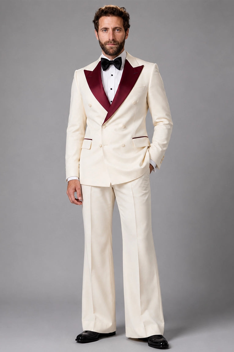 70s Men's Ivory Double Breasted Groom Tuxedo - Suit Heritage