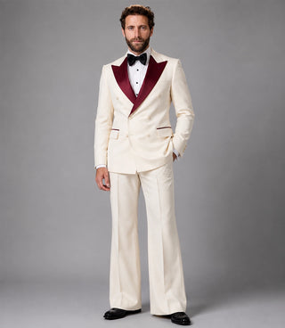 70s Men's Ivory Double Breasted Groom Tuxedo - Suit Heritage