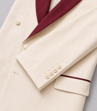 70s Men's Ivory Double Breasted Groom Tuxedo Fabric - Suit Heritage