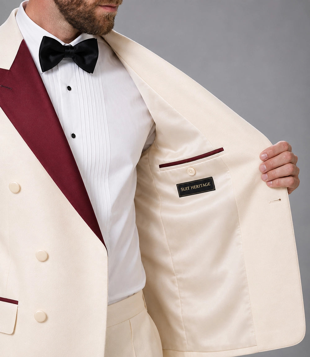 70s Men's Ivory Double Breasted Groom Tuxedo Inner - Suit Heritage