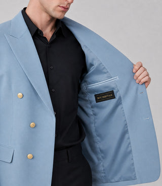 70s Men's Light Blue Double Breasted Wedding Suit Inner - Suit Heritage