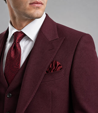 70s Men's Vintage Burgundy Retro Wedding Suit  closeup - Suit Heritage