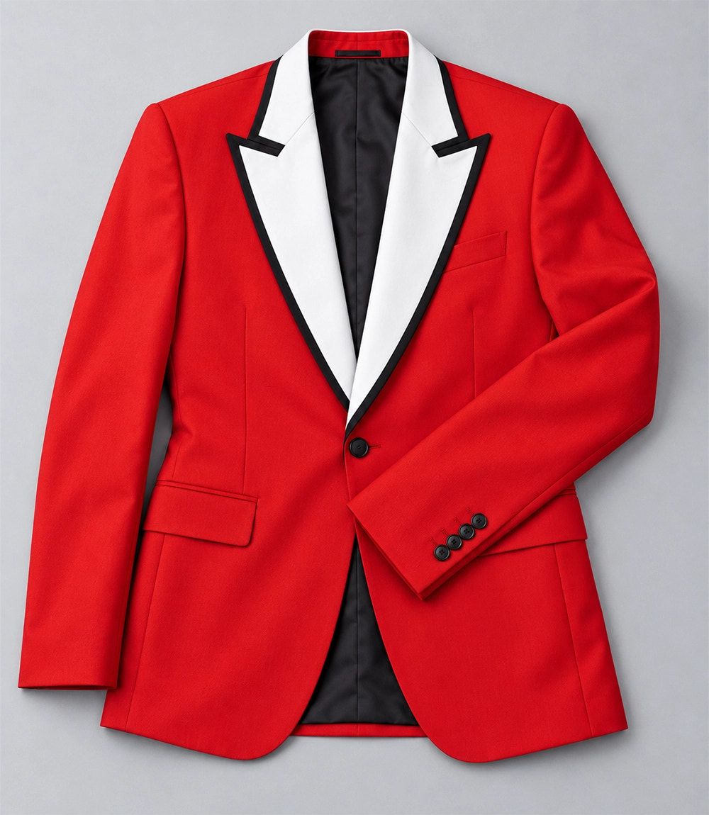 70s Red & White Contrast Lapel Tuxedo Blazer - Suit Heritage