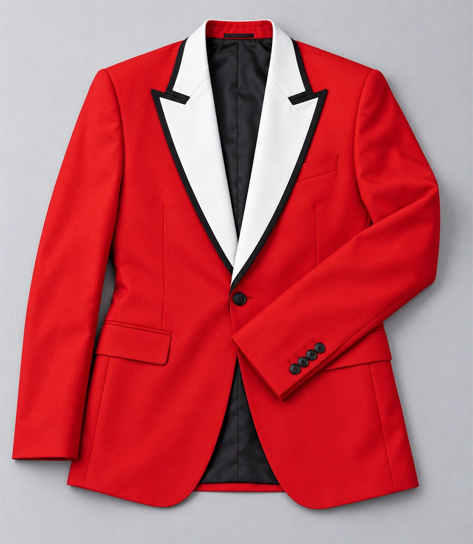 70s Red & White Contrast Lapel Tuxedo Blazer - Suit Heritage