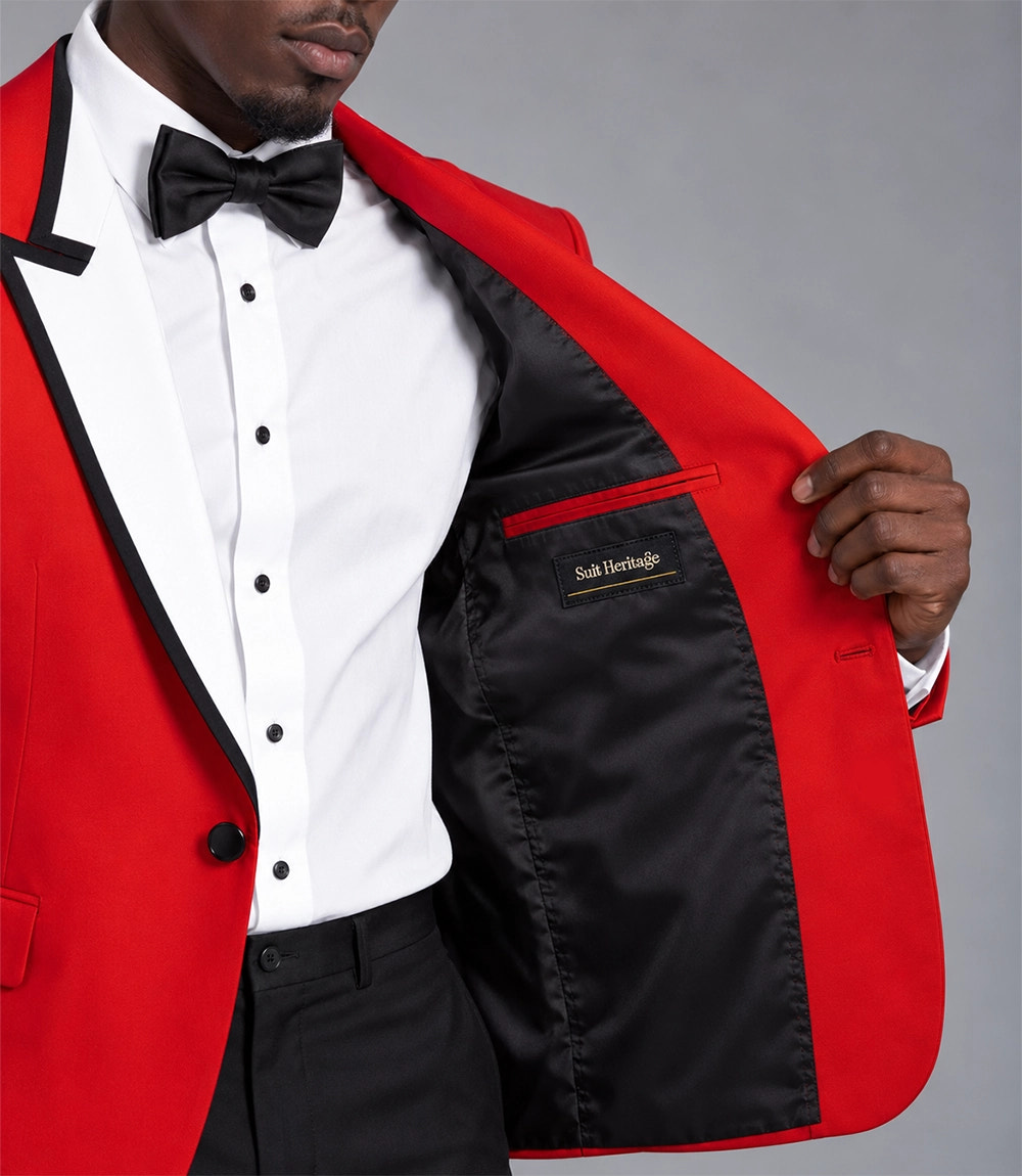 70s Red & White Contrast Lapel Tuxedo Inner - Suit Heritage