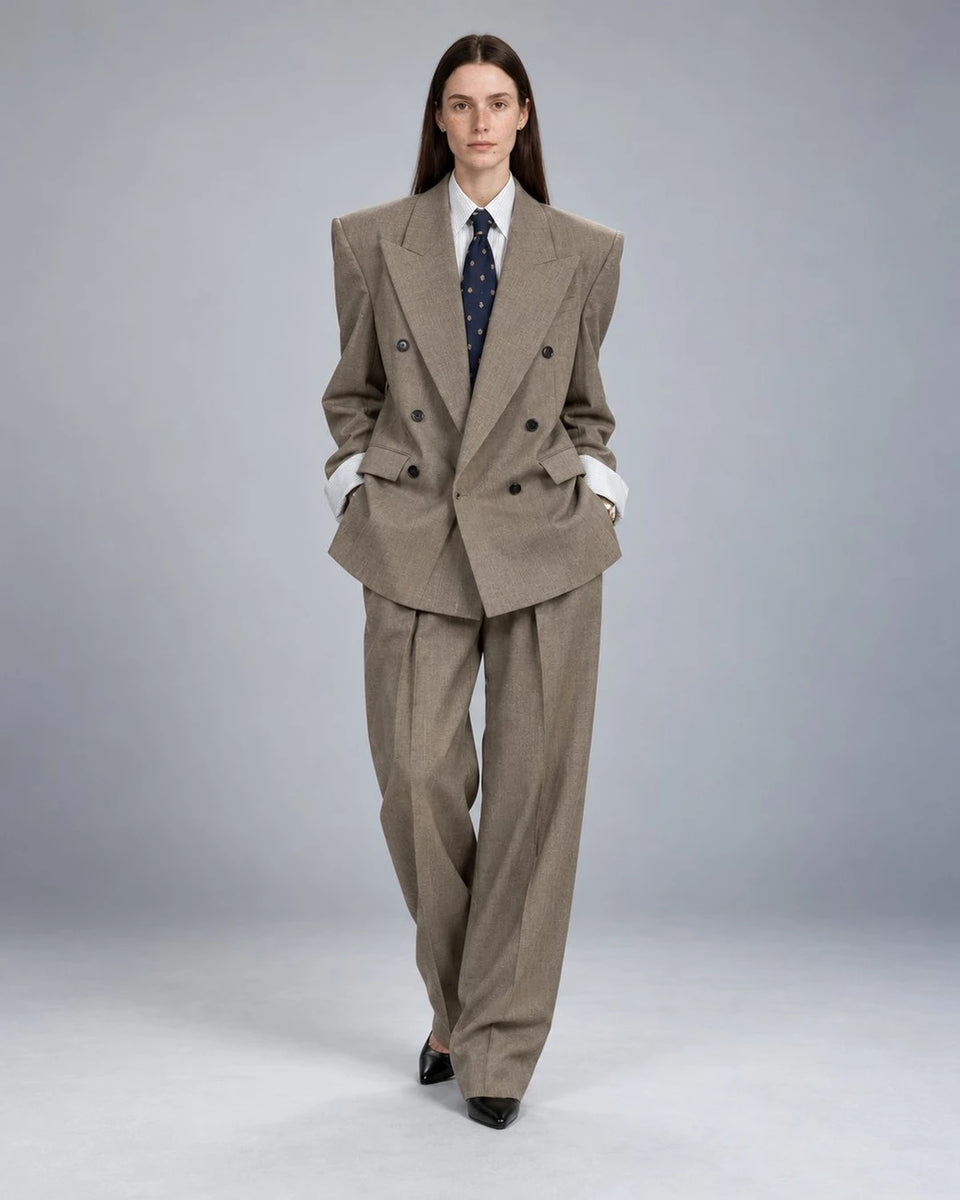 80s Women's Taupe Oversized Style Power Suit -  Suit Heritage