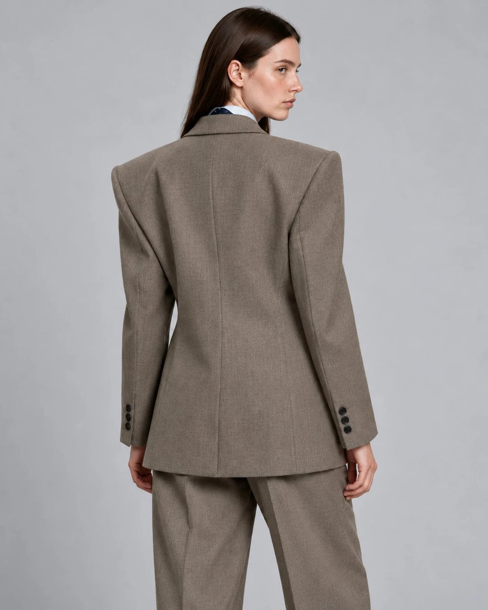 80s Women's Taupe Oversized Style Power Suit Back  -  Suit Heritage