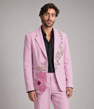 Men's Vintage Bubblegum Pink artwork Embroidered Suit