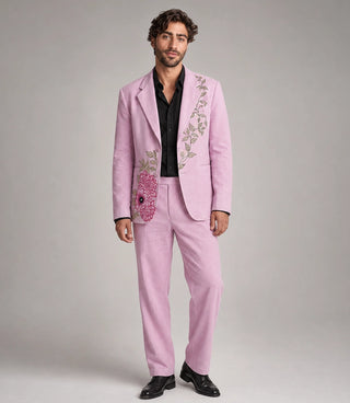 Men's Vintage Bubblegum Pink artwork Embroidered Suit