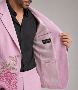 Men's Vintage Bubblegum Pink artwork Embroidered Suit