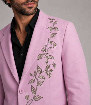 Men's Vintage Bubblegum Pink artwork Embroidered Suit
