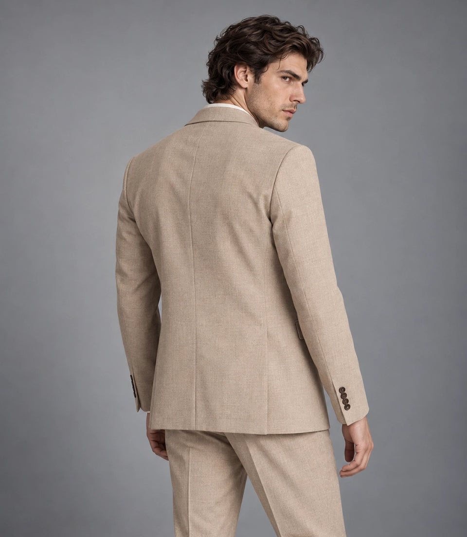 Men's Beige Casual 2 Piece Suit Back  -  Suit Heritage