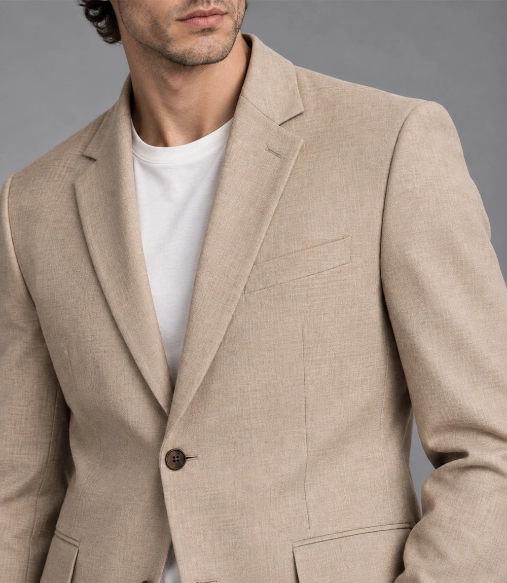 Men's Beige Casual 2 Piece Suit Closeup -  Suit Heritage