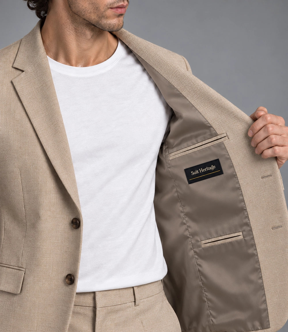 Men's Beige Casual 2 Piece Suit Inner  -  Suit Heritage
