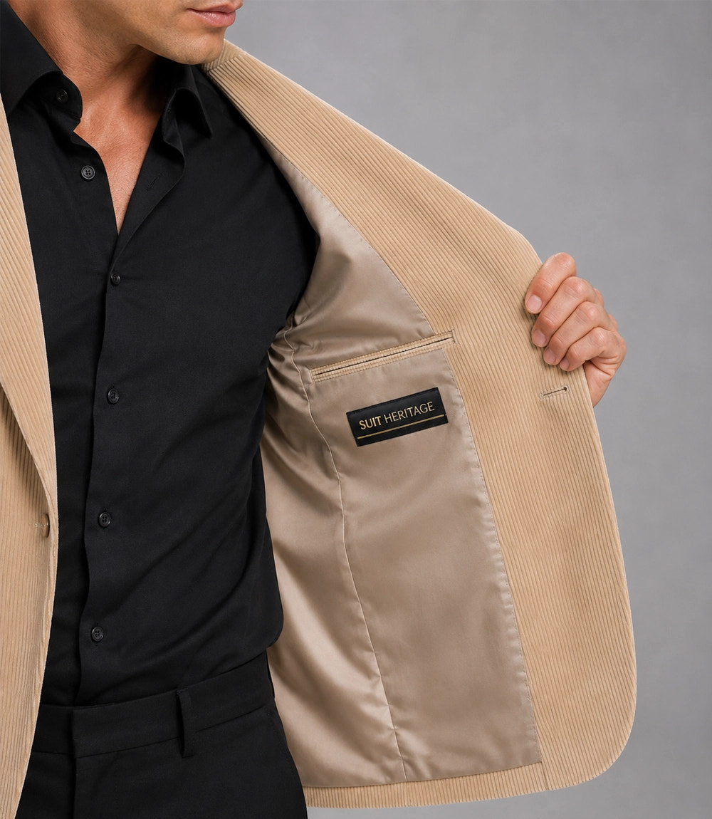 Men's Beige Corduroy 2 Piece Suit Inner - Suit Heritage