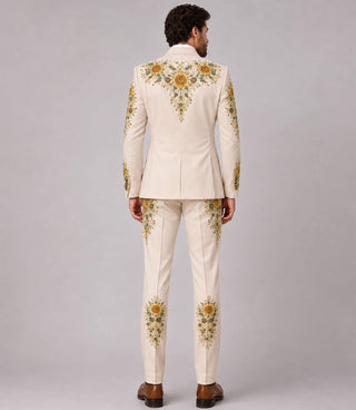 Men's Beige Floral Embroidery Suit Back - Suit Heritage