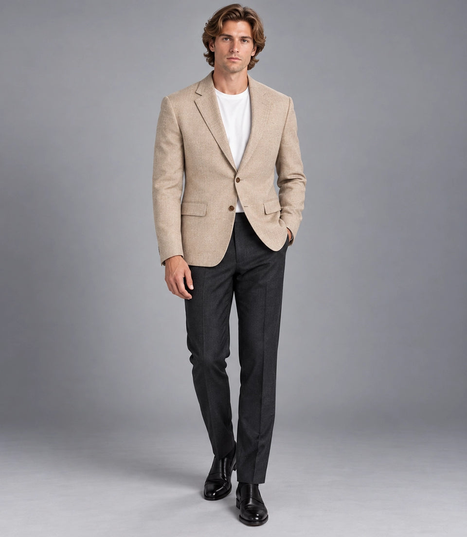 Men's Beige and Black Cotton  Casual Suit -  Suit Heritage