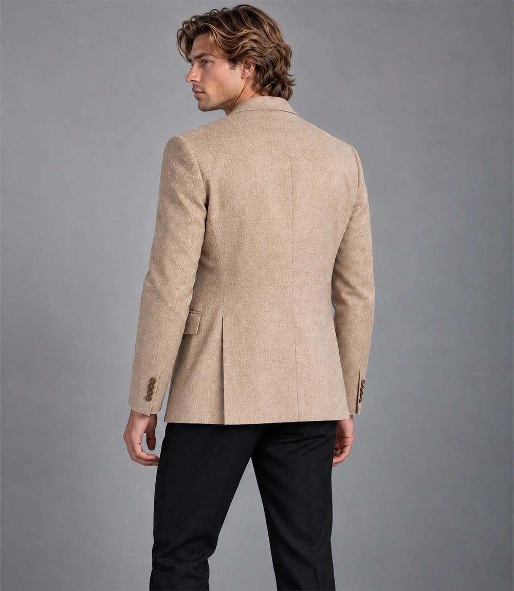 Men's Beige and Black Cotton  Casual Suit Back  -  Suit Heritage