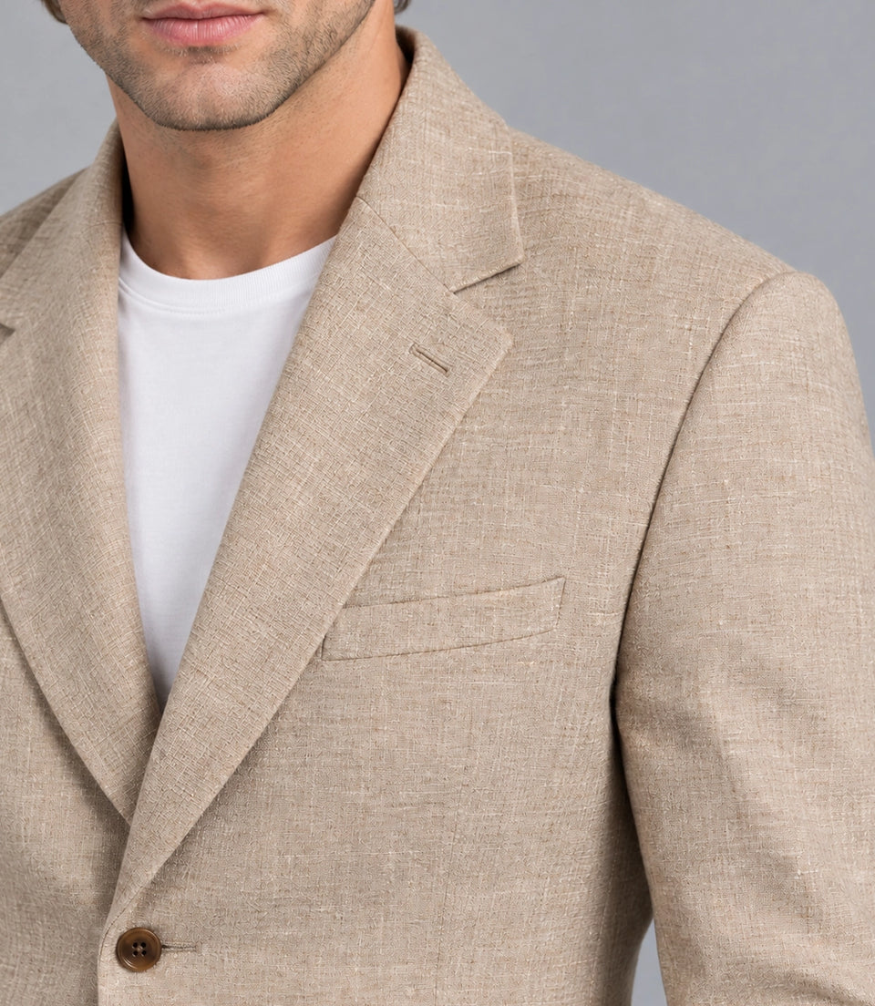 Men's Beige and Black Cotton  Casual Suit Closeup  -  Suit Heritage