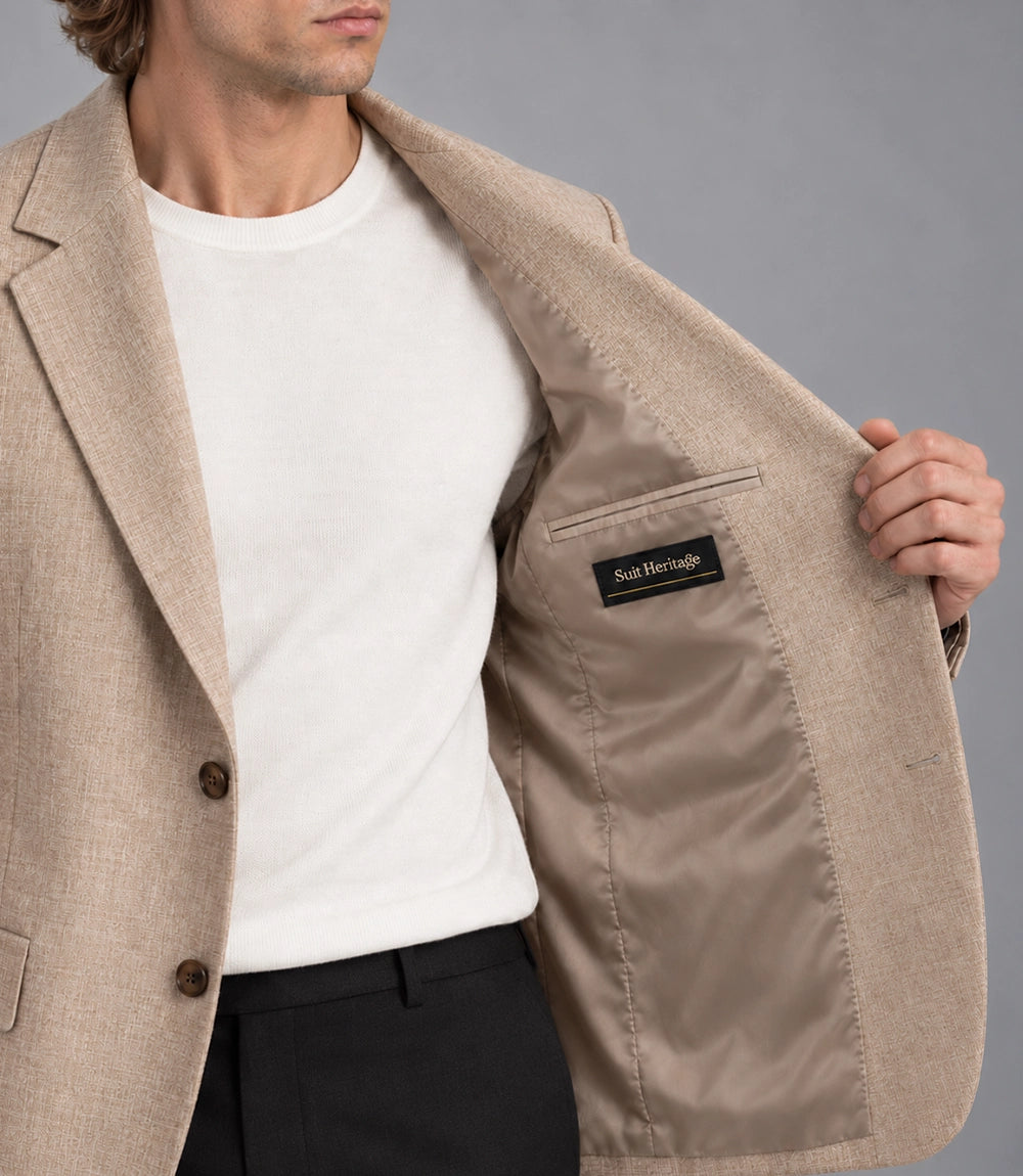 Men's Beige and Black Cotton  Casual Suit Inner  -  Suit Heritage