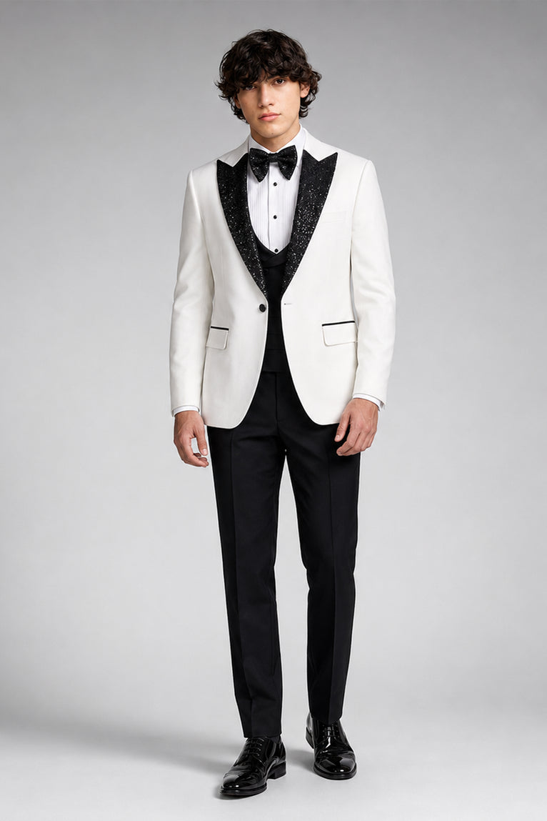 Men's Black And White 3 Piece Wedding Tuxedo - Suit Heritage