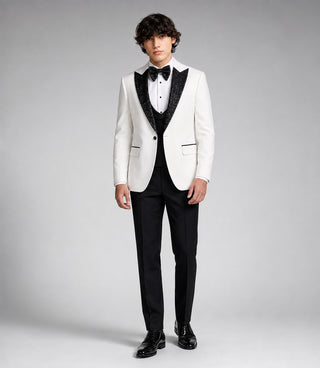 Men's Black And White 3 Piece Wedding Tuxedo - Suit Heritage