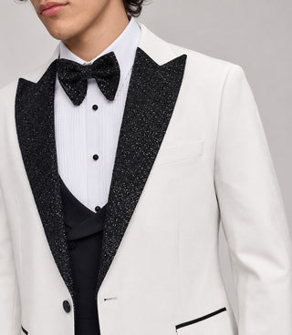 Men's Black And White 3 Piece Wedding Tuxedo Closeup - Suit Heritage