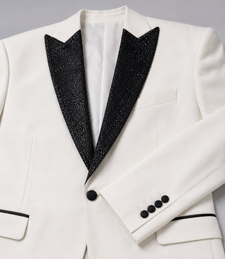 Men's Black And White 3 Piece Wedding Tuxedo Fabric - Suit Heritage