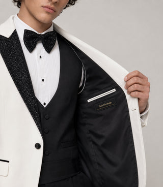 Men's Black And White 3 Piece Wedding Tuxedo Inner - Suit Heritage