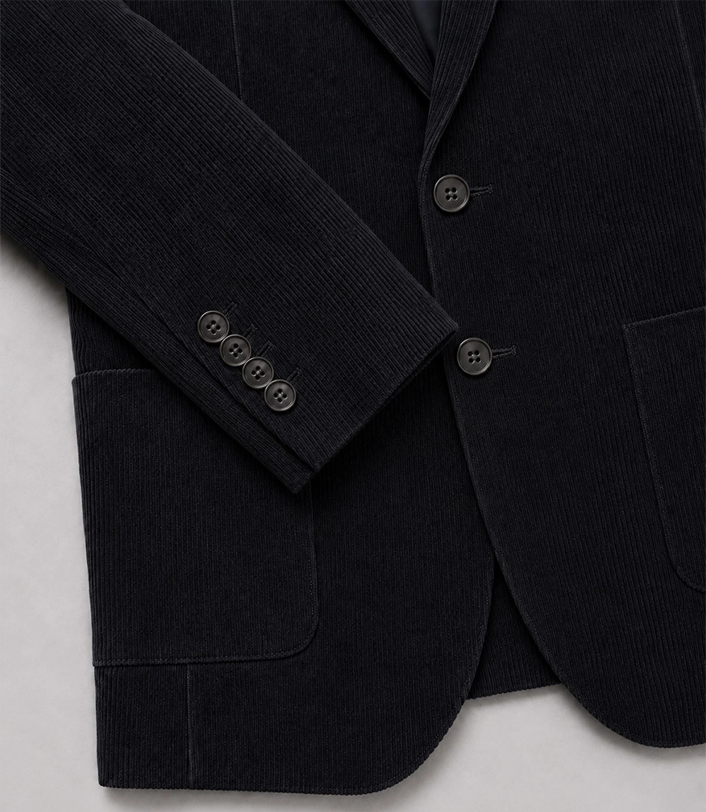 Men's Black Corduroy 2 Piece Suit Blazer Closeup - Suit Heritage