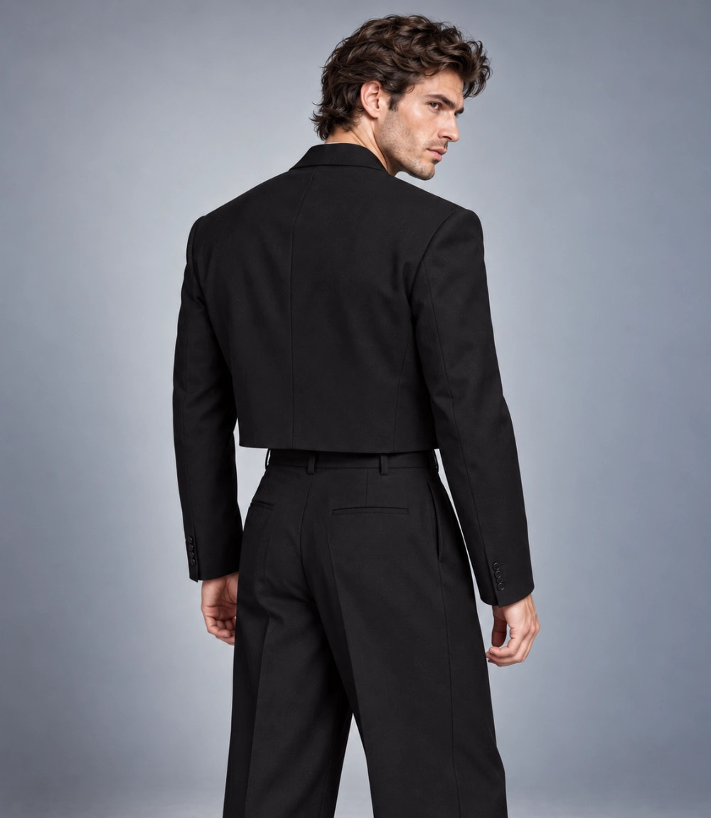 Men’s Black Cropped Blazer Suit Back  -  Suit Heritage