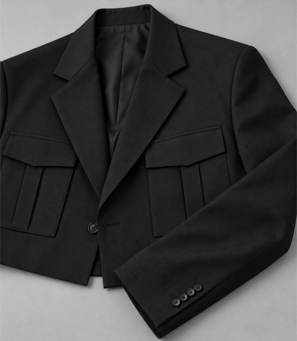 Men’s Black Cropped Blazer Suit Fabric -  Suit Heritage