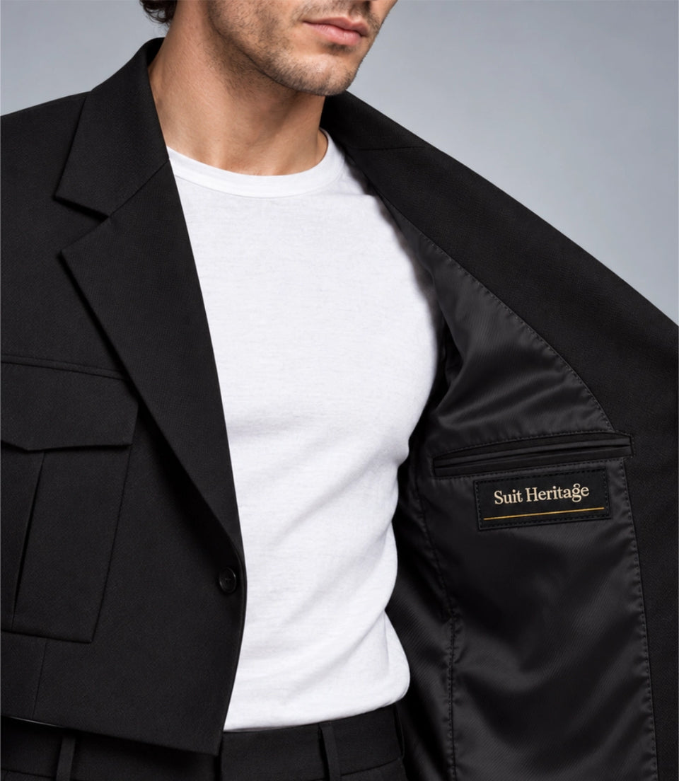 Men’s Black Cropped Blazer Suit Inner -  Suit Heritage