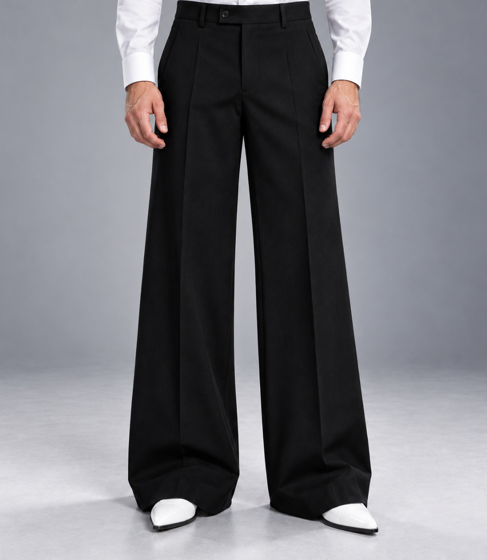 Men's Black Crystal Embellished Wide Leg Tuxedo Pant -  Suit Heritage