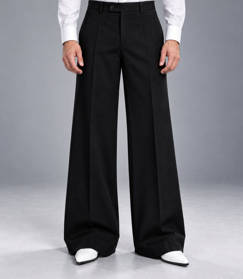 Men's Black Crystal Embellished Wide Leg Tuxedo Pant -  Suit Heritage