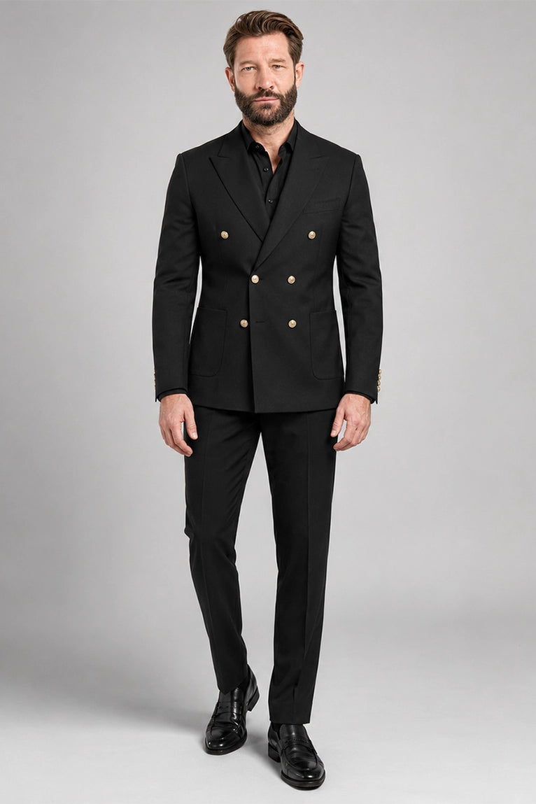Men's Black Double Breasted 2 piece Suit - Suit Heitage